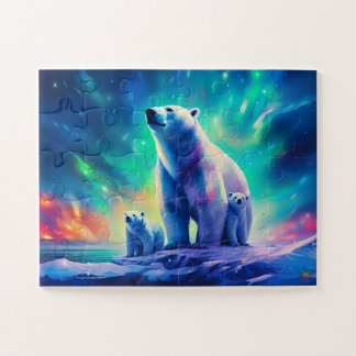 Puzzle Famille d'ours polaires dans l'Aurora