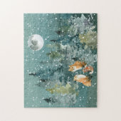 Puzzle Famille Fox en forêt Pleine lune neige (Vertical)