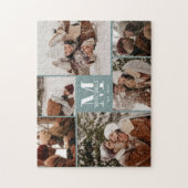 Puzzle Famille moderne 6 Photo Collage Sage Green Keepsak (Vertical)