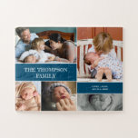 Puzzle FAMILLE PERSONNALISÉE Photos bloc bleu<br><div class="desc">Ce puzzle familial est une grande surprise pour une famille qui aime jouer ensemble. Faites-les plaisir car cela révèle que c'est un design personnalisé avec leurs photos et leurs noms. Blocs d'accent bleu.</div>