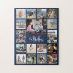 Puzzle Famille Photo Collage Marine Blue Modern Monogramm<br><div class="desc">Célébrez les joies simples de la famille avec un puzzle photo collage unique et amusant. Si vous préférez un arrière - plan ou un texte dans des couleurs autres que le bleu, le blanc et le gris, reportez-vous aux instructions ci-dessous. (CONSEIL EN MATIÈRE DE PLACEMENT D'IMAGE : Une façon simple...</div>