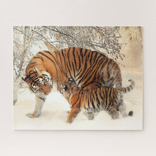 Puzzle Famille Tiger dans le paysage hivernal Jigsaw Puzz (Horizontal)