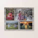 Puzzle Family collage 4 photos on barn wood monogram name<br><div class="desc">Family photo collage jigsaw puzzle You can personalize it and add your most beautiful photo name. Great fun !</div>