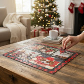 Puzzle Family Name 5 Photo Collage Red Plaid Modern