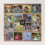 Puzzle Family photo collage 16 photos on wood monogrammed<br><div class="desc">Family photo collage 16 photos on rustic wood,  monogrammed jigsaw puzzle. You can personalize it and add your most beautiful et monogram. Great fun !</div>
