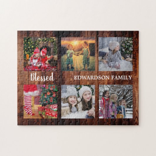 Puzzle Family photo collage family name rustic (Horizontal)