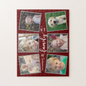 Puzzle Family Script Hearts Dark Red Photo Collage (Vertical)