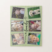 Puzzle Family Script Hearts Green Photo Collage (Vertical)