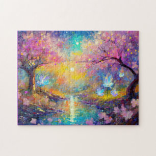 Puzzle Fantaisie de cerisiers en fleurs au lever du solei