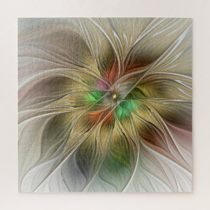 Puzzle Fantaisie florale avec fractal abstrait moderne or