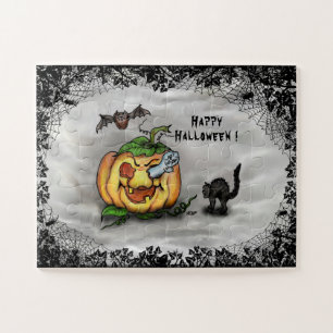 Puzzle Fantôme, Chat, Chat et Citrouille, Bonne Halloween