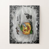 Puzzle Fantôme, Chat, Chat et Citrouille, Bonne Halloween (Vertical)