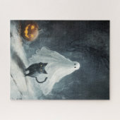 Puzzle Fantôme d'Halloween et chat noir (Horizontal)