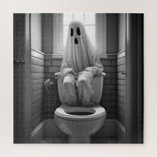 Puzzle Fantôme drôle assis dans les toilettes (Vertical)