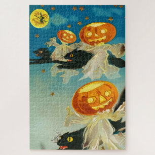 Puzzle Fantômes Citrouilles vintages d'Halloween et chats