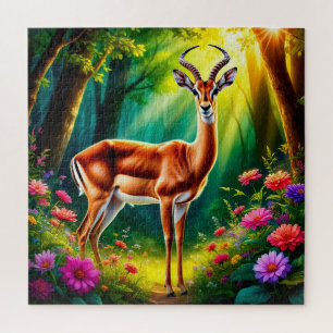Puzzle Faon de dessin animé adorable parmi des fleurs vib