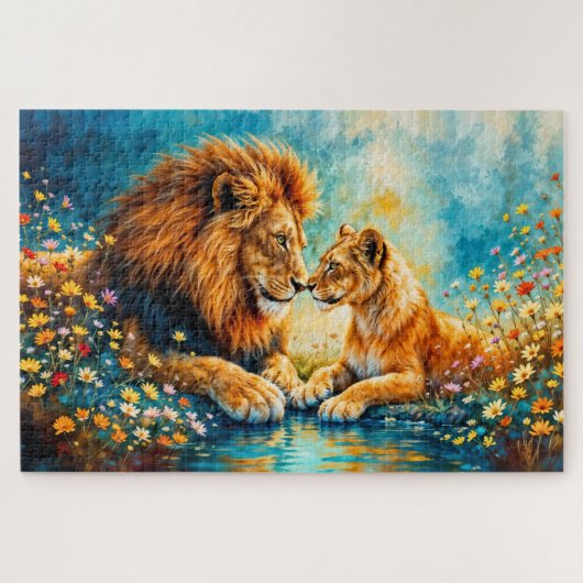 Puzzle Faune Lion Lioness imaginaire art romantique (Horizontal)