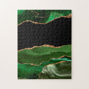 Puzzle Faux Emerald Green Marbled Agate Contemporary