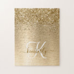 Puzzle Faux Gold brossé Parties scintillant métallique Im<br><div class="desc">Personnalisez facilement ce puzzle chic et branché design avec une jolie parties scintillant dorée brillante sur un arrière - plan métallique brossé or.</div>