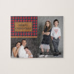 Puzzle Faux Leather Buffalo Plaid Christmas Photo Collage<br><div class="desc">Envoyez à votre famille et à vos amis un puzzle de vacances à thème plaid unique avec vos photos de famille préférées.</div>