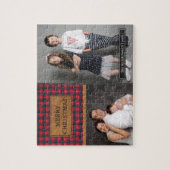 Puzzle Faux Leather Buffalo Plaid Christmas Photo Collage (Vertical)