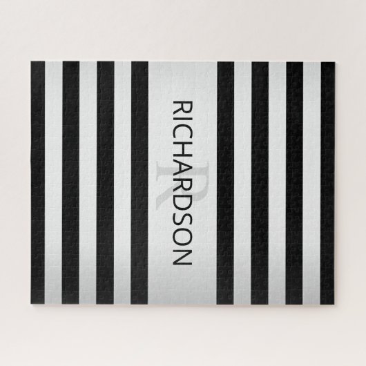 Puzzle Faux Silver Ombre Stripes et Black (Horizontal)