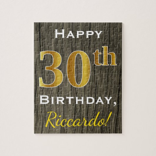 Puzzle Faux Wood, Faux Gold 30e anniversaire + Nom person (Vertical)