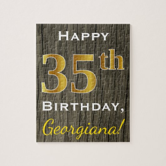 Puzzle Faux Wood, Faux Gold 35e anniversaire + Nom person (Vertical)