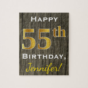 Puzzle Faux Wood, Faux Gold 55e anniversaire + Nom person