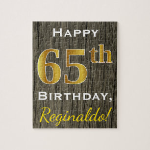 Puzzle Faux Wood, Faux Gold 65e anniversaire + Nom person
