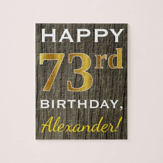Puzzle Faux Wood, Faux Gold 73e anniversaire + Nom person (Vertical)