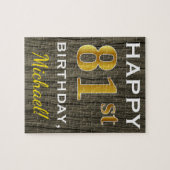Puzzle Faux Wood, Faux Gold 81e anniversaire + Nom person (Horizontal)