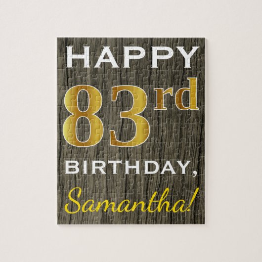 Puzzle Faux Wood, Faux Gold 83e anniversaire + Nom person (Vertical)