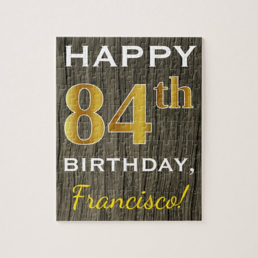 Puzzle Faux Wood, Faux Gold 84e anniversaire + Nom person (Vertical)