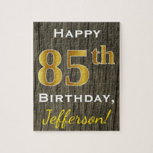 Puzzle Faux Wood, Faux Gold 85e anniversaire + Nom person