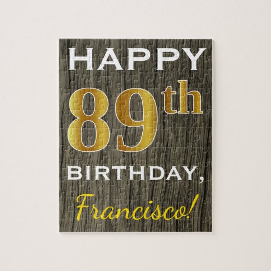 Puzzle Faux Wood, Faux Gold 89e anniversaire + Nom person (Vertical)