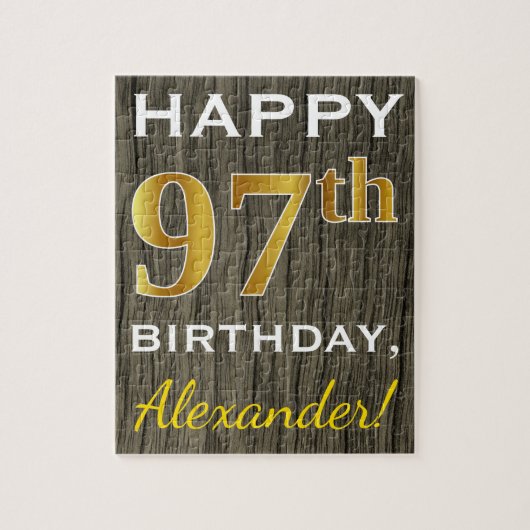 Puzzle Faux Wood, Faux Gold 97e anniversaire + Nom person (Vertical)