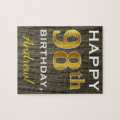 Puzzle Faux Wood, Faux Gold 98e anniversaire + Nom person (Horizontal)