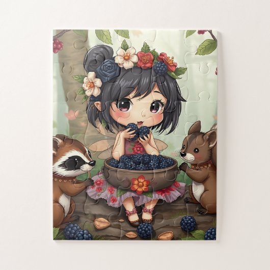 Puzzle Fée Chibi mangeant des mûres avec des amis de la f (Vertical)