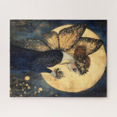 Puzzle Fée de nuit magique avec fleurs sous lune d'or (Horizontal)