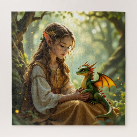 Puzzle Fée Elfe Enchantée et Dragon (Vertical)