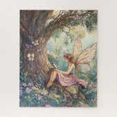 Puzzle Fée enchantée en rose entourée de fleurs (Vertical)