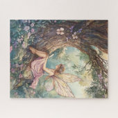 Puzzle Fée enchantée en rose entourée de fleurs (Horizontal)