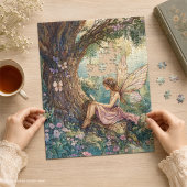 Puzzle Fée enchantée en rose entourée de fleurs