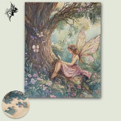 Puzzle Fée enchantée en rose entourée de fleurs