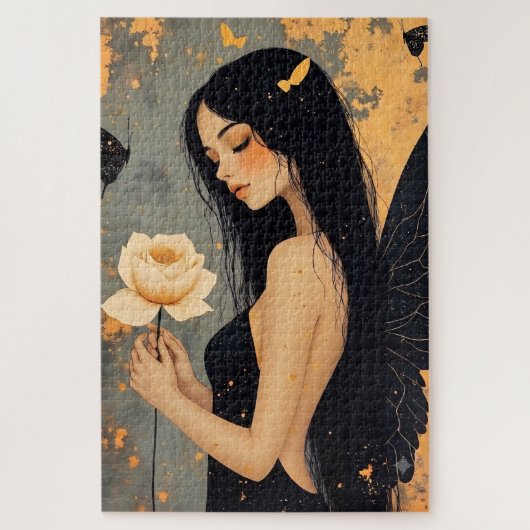Puzzle Fée gothique avec ailes blanches et rose (Vertical)