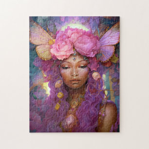 Puzzle Fée noire Queen rose violet Imaginaire Art