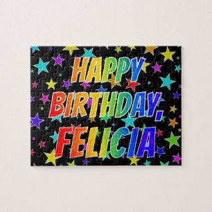 Puzzle "FELICIA" Prénom, Amusant "HEUREUX ANNIVERSAIRE"