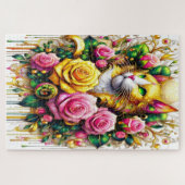 Puzzle Feline au milieu d'une floraison vibrante (Horizontal)
