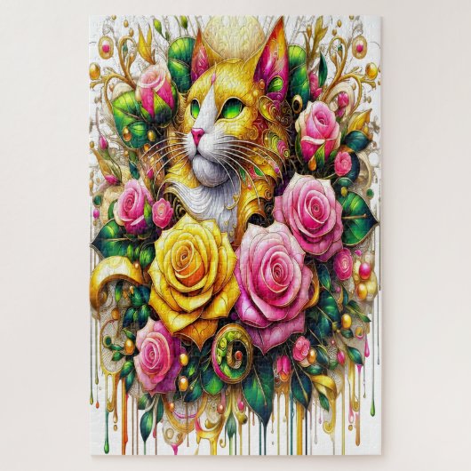 Puzzle Feline au milieu d'une floraison vibrante (Vertical)